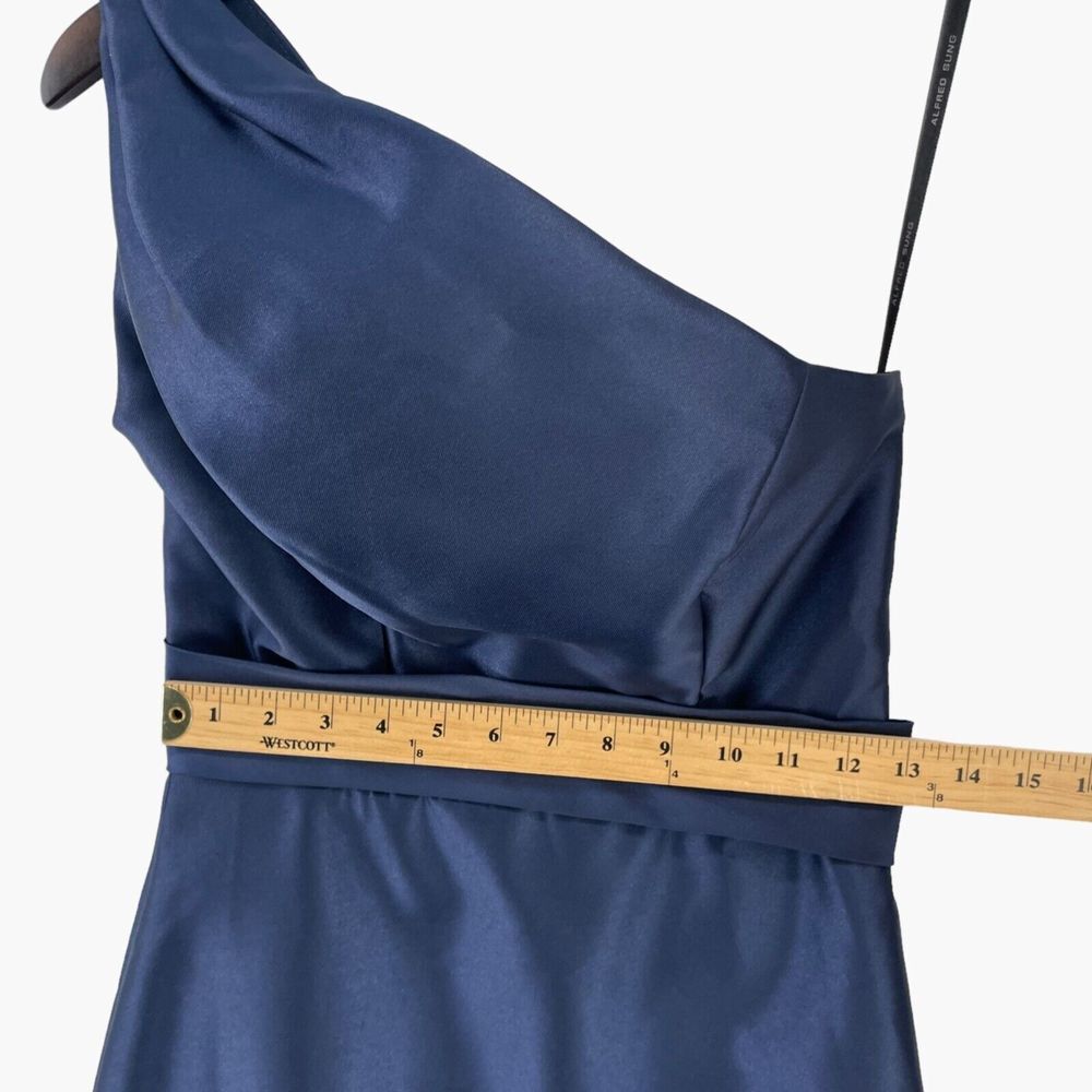 Alfred Sung Draped One Shoulder Satin Maxi Dress in Midnight Navy Blue Sz 2 D815 - Picture 8 of 9